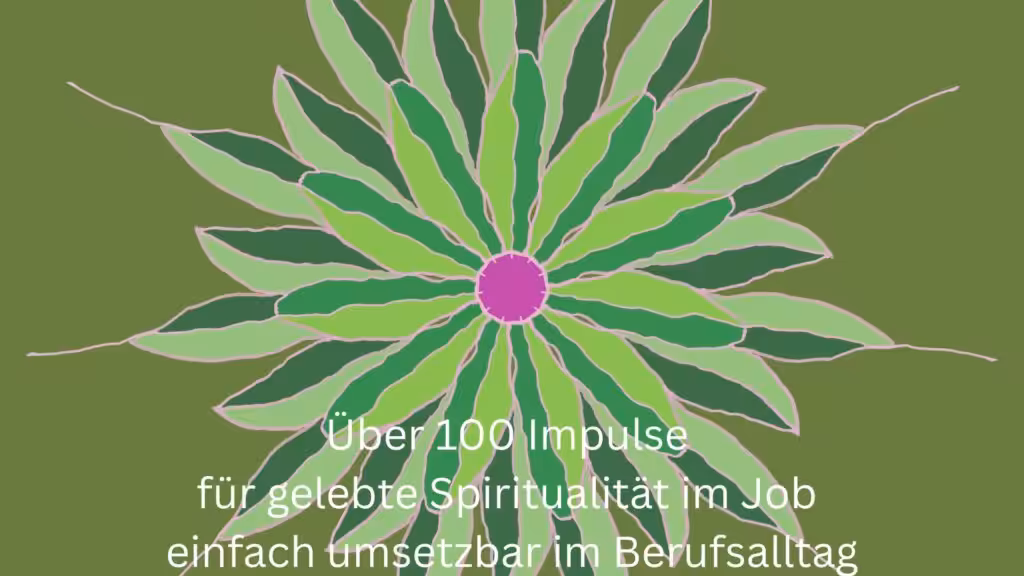 Über 100 Impulse als Text auf grünem Blütenmandala