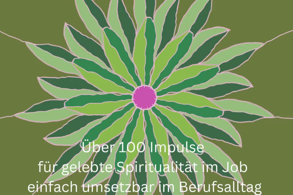 Über 100 Impulse als Text auf grünem Blütenmandala