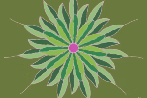 Pinke Mitte, hell und dunktelgrünes Blüten Mandala