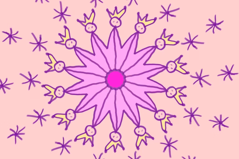 Rosa Mandala mit kleinen Königinnen – Symbol für Wärme, Würde und stille Ausstrahlung.