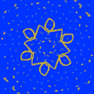 Gelbes Mandala auf leuchtendem Blau: acht Bögen um eine gemeinsame Mitte – Symbolbild für eine Aufstellung