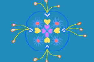 Buntes Mandala mit Herzen auf Türkis – Symbolbild für Erfahrungen mit Aufstellungen