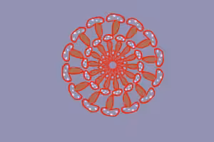 Mandala aus roten Pilzhüten mit weißen Punkten, kreisförmig angeordnet auf graublauem Grund – Bild zum Artikel über Cheffing und Anmaßung