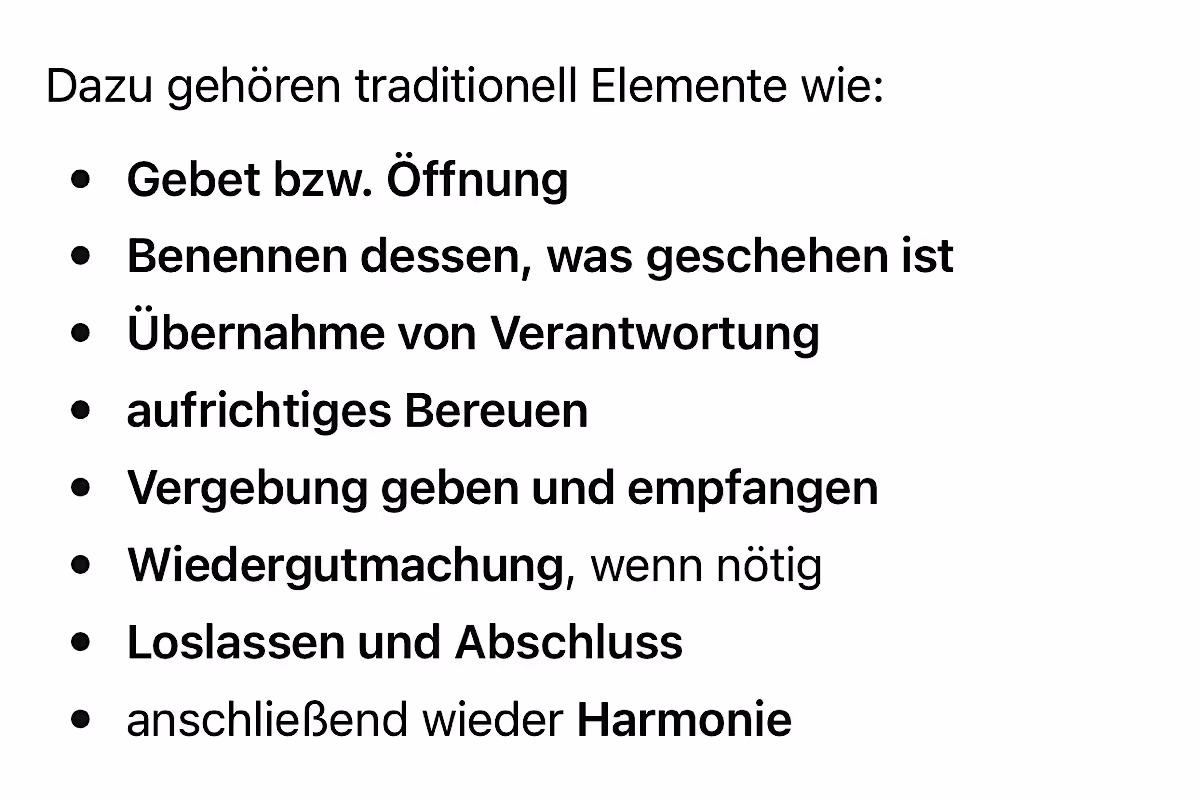 Screenshot mit Stichpunkten zum hawaiianischen Vergebungsritual Ho'oponopono